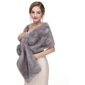 Women's Faux Fur Shawl Wrap Cape 06